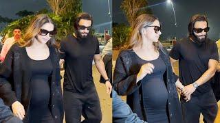 Fully PREGNANT Deepika Padukone With Dad To Be Ranveer Singh Snapped On Airport Going For BabyMoon