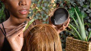 ASMR Extremely Relaxing Aloe GEL Treatment, Hair wash, COCONUT Shampoo, Scalp Inspection