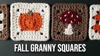 Crochet Fall Granny Squares Tutorial | Pumpkin Granny Square | Mushroom Granny Square