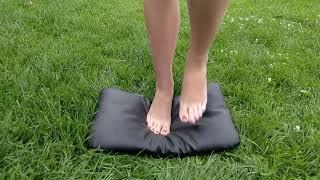 Barefoot pillow trampling and jumping