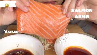 ASMR RAW SALMON ( SAVAGE EATING ) NO TALKING || NOCHU EATS