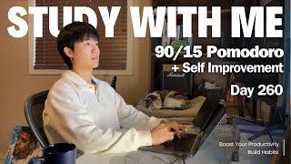 9h Study with Me | Pomodoro 90/15 + Self Improvement Breaks