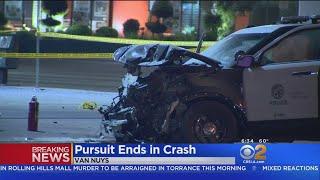 Pursuit In Van Nuys Ends In 3-Car Crash Involving LAPD Patrol Vehicle