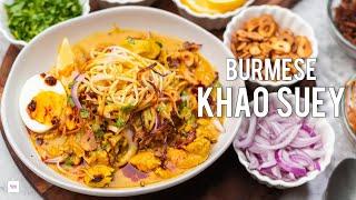 Burmese Khao suey recipe | Chicken Khao suey recipe | Khow suey condiments - Chilli oil | birista