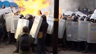 Euromaidan - Riot police clashing with protesters in Kiev Ukraine