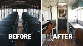 8 Month Build TIME LAPSE School Bus to Tiny House | Start to Finish | Amateur Couple