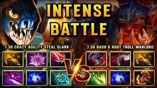 INTENSE CARRY BATTLE | 7.38 Crazy Agility Steal Slark Vs. 7.38 Bash & Root Troll Warlord DOTA 2