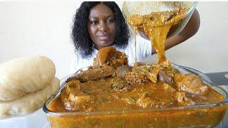 Cook and Eat With Me ogbono soup with cassava swallow/ Asmr Mukbang