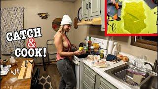 EARLY ICE FISHING CATCH AND COOK AT THE CABIN!!! (Sight Fishing!!!)