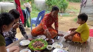 Digging for snails in the rice fields and samlor Prahur snails