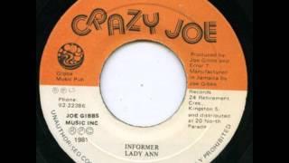 Lady Ann - Informer + Dub - 7" Crazy Joe 1981 - KNOCK-A-DUB 80'S DANCEHALL