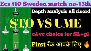 sto vs ume dream11 |sto vs ume ecs t10 dream11 team prediction |ecs t10 dream11 team of today match