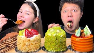 ASMR Chocolate Cake, Caramel Cake, Fruit Cake Eating Sounds Mukbang 먹방 Tati ASMR