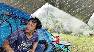  HIT BY STORM! camping in heavy rain accompanied by strong winds_Amazing rain & Relaxing camping