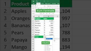 SUM Formula in Excel | Add Total Values #shorts #excel