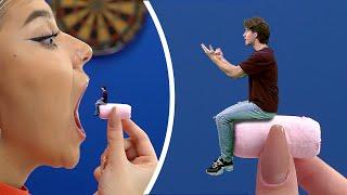 Swallowed the guy - Playing darts - Flying inside the bubble / Zoom-Zoom Shrunk Challenge