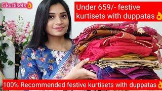 Under 659/- latest festive kurtisets with duppatas#100% Recommended#must try