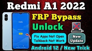 Redmi A1 FRP Bypass Without Pc | Apps Not Open Solution | Android 12 | New Trick 2023 | Unlock Tool.