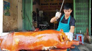 Street food - The Master Has The Skill Of Cutting Giant Roast Pork