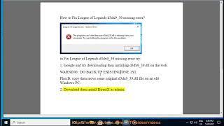 Fix League of Legends d3dx9_39.dll missing error on Windows 10