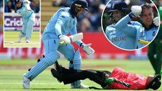 England vs Bangladesh Cricket world cup||England's Jason Roy collides into umpire Joel Wilson