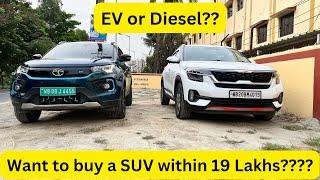 EV vs Diesel Comparison. Different segment but similar Features. TATA Nexon EV vs Kia Seltos HTX.