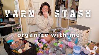 organizing my yarn stash, finished crochet sweater, knit with me | productive vlog 