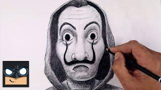 How To Draw Money Heist Mask | YouTube Studio Sketch Tutorial