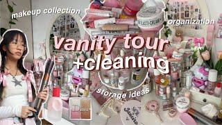 🩰 VANITY TOUR+ clean with me for 2024- aesthetic makeup & skincare collection | organization storage