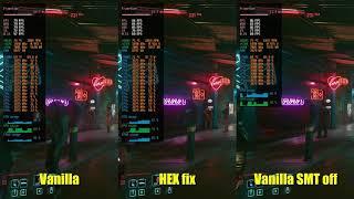 Cyberpunk 1.05 Ryzen 2700X 8 core SMT on vs Fix vs SMT off