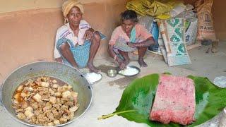 PIG MEAT CURRY cooking and eating by village poor grandma couple || real life Indian poor people