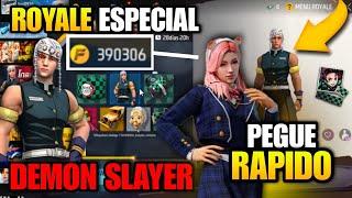 CHEGOU! PEGUE GRÁTIS ITENS DO DEMON SLAYER, SKIN COLEGIAL, OURO ROYALE ESPECIAL NOVIDADES FREE FIRE