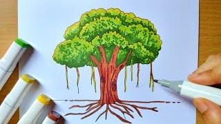 Banyan Tree Drawing | Tree Drawing | How to Draw National Tree of India