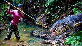 The girl builds a life in the forest and encounters wild animals.