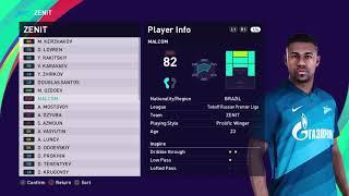 PES 2021 Zenit faces and ratings | Malcom, Azmoun, Dzyuba, Zhirkov...