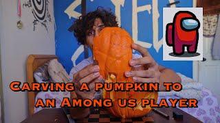 carving an AMONG US player on a pumpkin!
