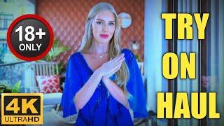 4K Transparent Blue  Dress Try-On Haul At mall  | No bra mirror view | see through Lingerie today