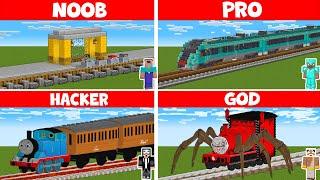 Minecraft NOOB vs PRO vs HACKER vs GOD - TRAIN HOUSE BUILD CHALLENGE