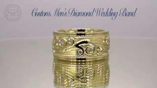 Custom Men's 14k Yellow Gold Diamond Wedding Band