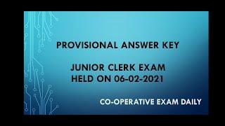 Provisional Answer key/ Junior clerk exam/ Held on Feb 6 th 2021/ CSEB