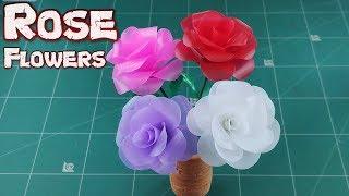 DIY Drinking Straw Crafts Idea | How to Make Fold A Rose Flower From Plastic Tubes Tutorial Ep.10