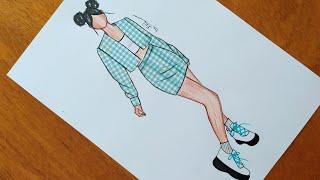 How to draw and decorate fashion with duct tape step by step | casual fashion drawing