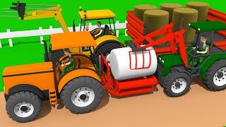 Tractors and Bale Wrapping - Agricultural Machines and Haylage in bales | Tractor for Kids Bazylland