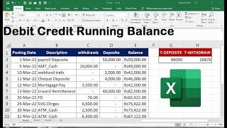 excel debit, credit running balance formula