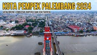 View drone : Kota Palembang di Jembatan Ampera dan sekitarnya, Palembang, Sumatera Selatan