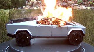 Tesla Cybertruck Model On Fire || Full Burnout