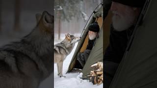 The smart wolf called the kind old man to rescue the injured polar bear caught in old barbed wire