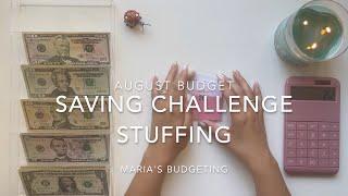 August 2022 Budget | Saving Challenges Stuffing | Paycheck 1 and 2 Rollover | 23 Year Old Budget