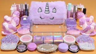 Mixing'Unicorn Lavender'Eyeshadow,Makeup and glitter Into Slime!Satisfying Slime Video