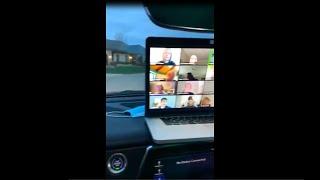 Guy made his car as home office with green screen background